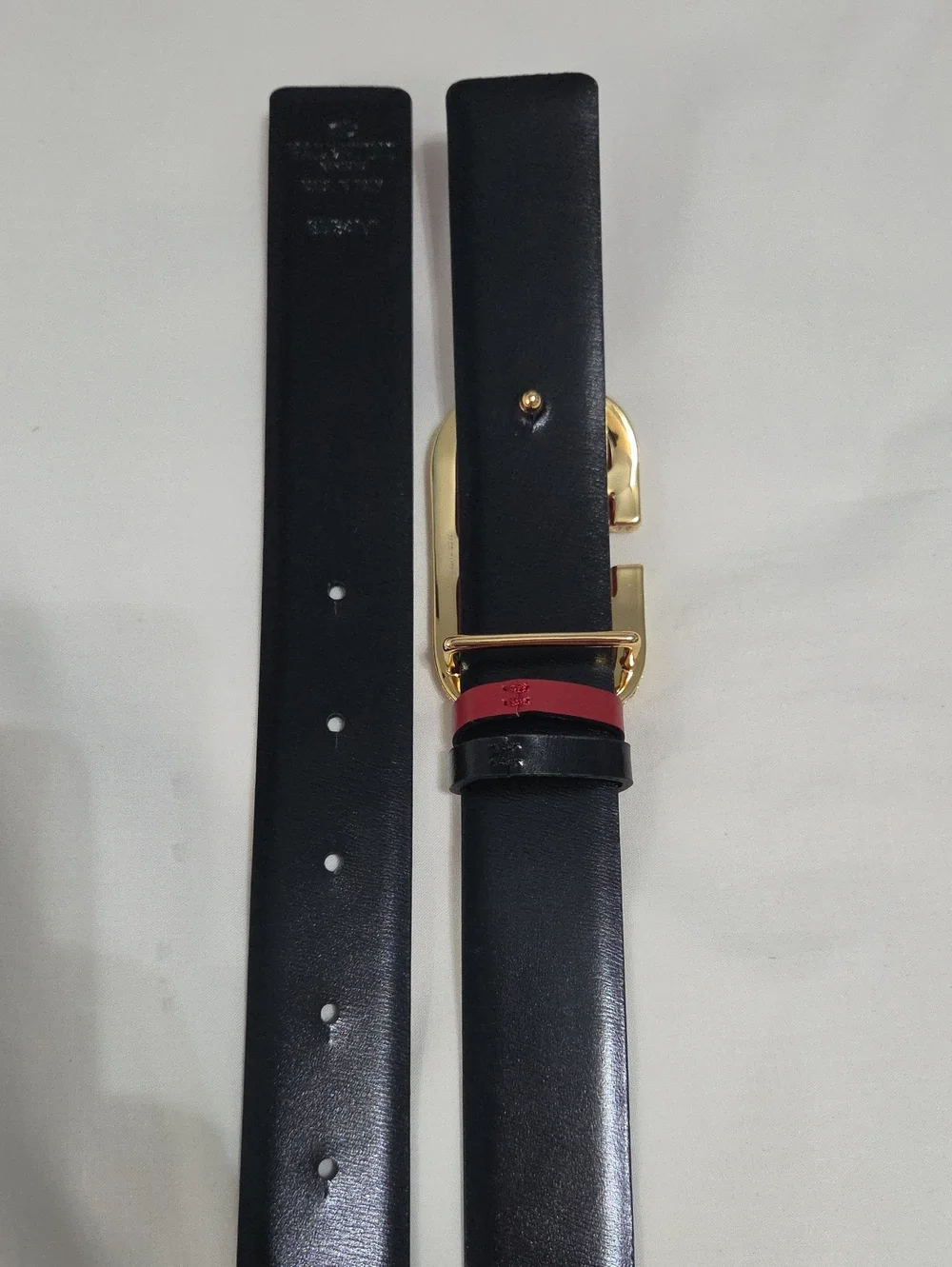 Valentino Garavani Red Black Belt with Gold Crystal Buckle